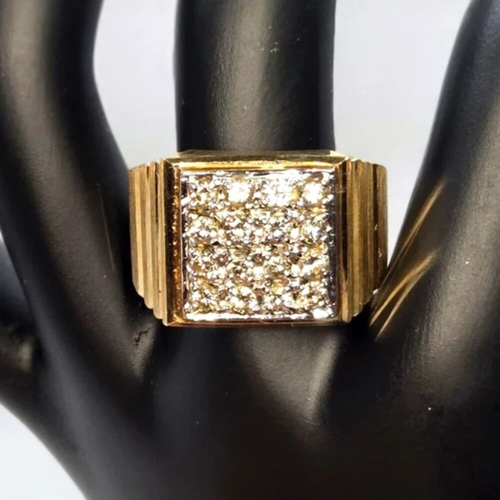 Vintage SZ 10 14k Yellow Gold 8.92g & Diamonds Square Cocktail Ring